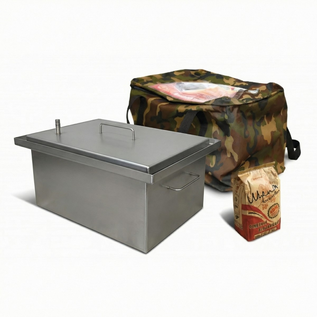 Коптильня Ольховый дым Престиж 450х250х200 (толщина 2 мм сталь 304 не магнит.) с гидрозатвором