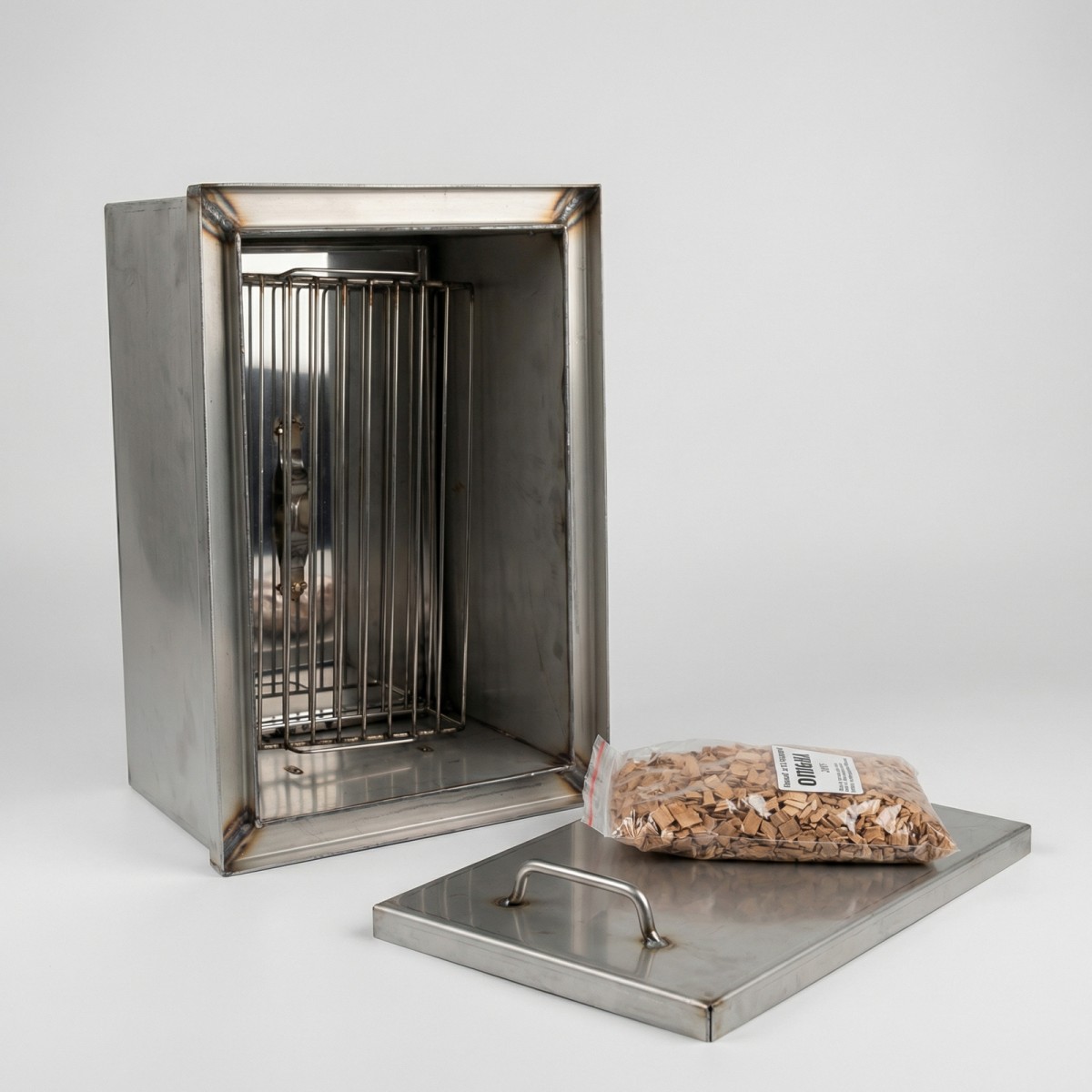 Коптильня Ольховый дым Престиж 450х250х200 (толщина 2 мм сталь 304 не магнит.) с гидрозатвором