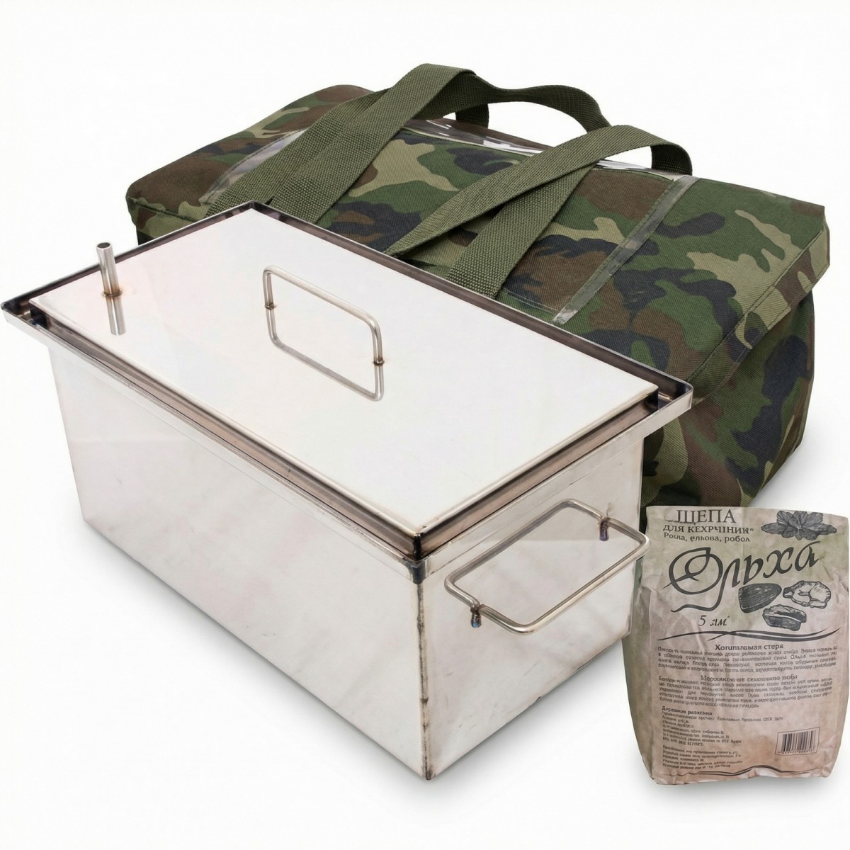 Коптильня Ольховый дым Профи 400х250х200 (толщина 2 мм сталь 430) с гидрозатвором